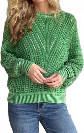 Tribal Cable Knit Special Wash Crew Neck Sweater In Field Green
