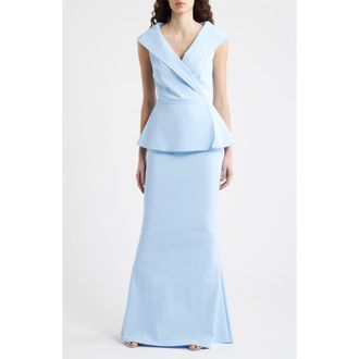 La Petite Robe Di Chiara Boni Moxelle Portrait Collar Gown in Blue Aura at Nordstrom, Size 12 Us