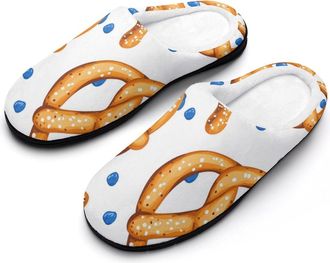 Generic Pretzels Pattern Mens Slippers Slip On Comfortable Fleece Cotton House Shoes Winter