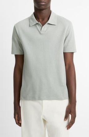 Vince Johnny Collar Houndstooth Cotton Polo in Broad Leaf/Optic White at Nordstrom Rack, Size Xx-Large