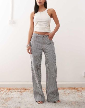 Lioness Top Model - Jeans larghi a vita bassa blu e bianchi a righe-Multicolore