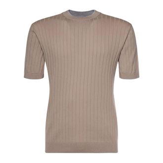 Eleventy T-Shirts, male, Gray, Size: 2XL Cotton Ribbed T-shirt