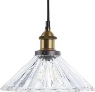 Beliani L&aacute;mpara Colgante De Vidrio Transparente 96 Cm Acento De Lat&oacute;n Pantalla Retro Moldeada Colorado