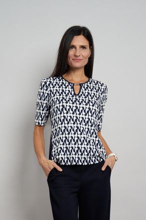 Seidel Moden Rundhalsshirt SEIDEL MODEN, Damen, Gr. 34, navy, Jersey, Obermaterial: 93% Viskose, 7% Elasthan, gemustert, tailliert h&uuml;ftbedeckend, Rundhals, Shirts 