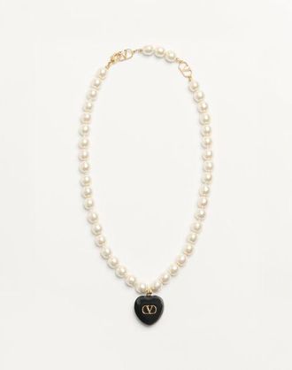 Valentino Garavani Coeur Royal Necklace In Metal, Enamel And Beads Wo