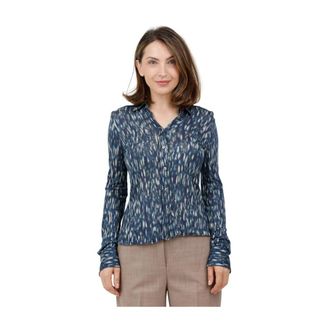 Caliban Camicia fantasia in modal e lana - Dames - Blouses & Shirts - Blauw - Maat: 4XL Modal