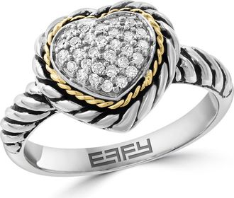 Effy Two-Tone Pav&eacute; Diamond Heart Ring in Yellow/silver at Nordstrom Rack, Size 7