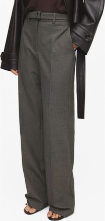 Mango Belted Pleated Straight Leg Pants in Brown at Nordstrom, Size 10
