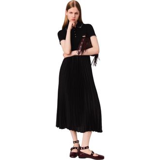 Maje Pleated maxi dress with polo collar in Black at Nordstrom, Size 40 Eu