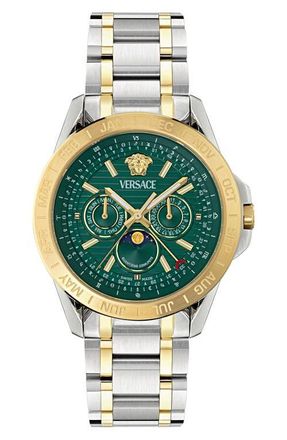 Versace V-Galaxy Moonphase Two-Tone Bracelet Watch, 43mm in Two Tone at Nordstrom