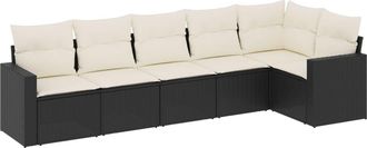 vidaXL Set De Sof&aacute;s De Jard&iacute;n 6 Piezas Y Cojines Rat&aacute;n Sint&eacute;tico Negro Vidaxl