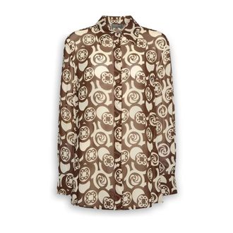 Elena Miro Overhemden, Dames, Bruin, 6Xl, Printed Viscose Shirt