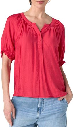 Liverpool Crinkled Puff Sleeve Top in Cherry Rose at Nordstrom, Size X-Large P