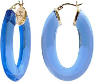 Gold & Honey Womens Flat Oval Lucite Hoop Earrings In Blue