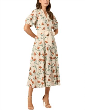 Shoshanna Willow Dress In Light Khaki /terracotta Green