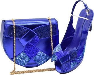 Generic Womens Luxury Shoe and Bag Set Sparkly Rhinestone Crystal Thick Heel Shoes Gold Chain Strap Shoulder Bag