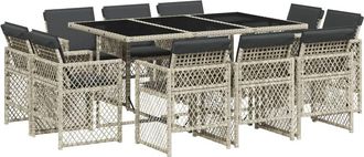 vidaXL Vidaxl Set Pranzo Giardino 11pz Con Cuscini Grigio Chiaro