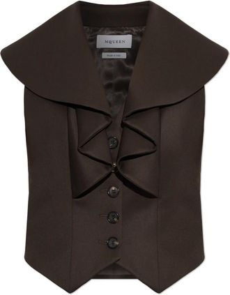 Alexander McQueen Wolvest met sierlijke kraag - Dames - Gillet - Bruin - S - Wol - Kostuums