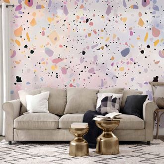 OEM Carta Da Parati Fotografica - Motivo Colorato A Coriandoli Viola E Rosa In Stile Terrazzo / Motivo Colorato A Terrazzo E Coriandoli Viola E Rosa