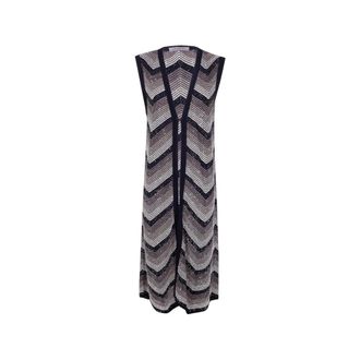 D.exterior Long Knitwear, female, Black, Size: M Long Striped Vest with Micro Sequins
