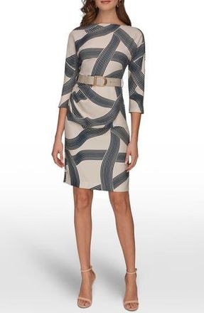 DKNY Swirl Print Belted Dress in Vellum/Nightfall at Nordstrom Rack, Size 14