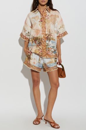 Zimmermann Linen Shirt With Print, Womens, Brown