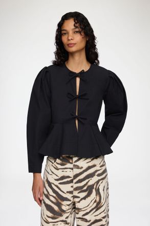 Ganni Black Blouse in Cotton Poplin - Size 32 Organic