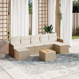 vidaXL Vidaxl - Juego De Sof&aacute;s De Jard&iacute;n Con Cojines Beige 8 Pzas Rat&aacute;n Pe