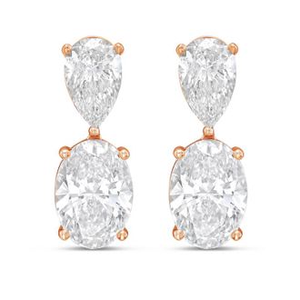 Diana M. Jewels 14K Rose Gold 12.00 Cts of Lab grown pear and oval shape diamond drop earrings