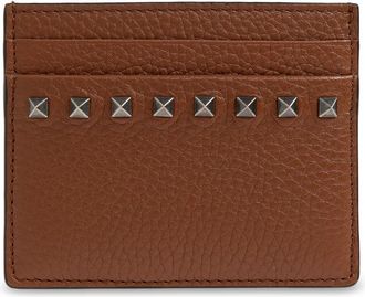 Valentino Garavani Rockstud Grainy Calfskin Kaarthouder - Heren - Portefeuilles - Bruin - ONE Size - Leer - Accessoires