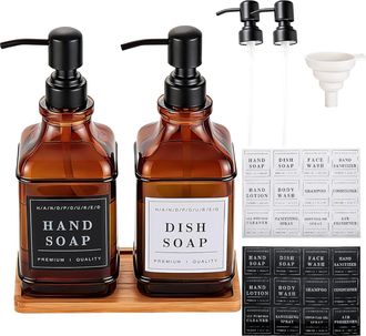 OEM Distribuidor De Jab&oacute;n - Vidrio Transparente 500 Ml - Bomba De Acero Inoxidable Anticorrosi&oacute;n - Para Ba&ntilde;o Y Cocina - 2 Unidades