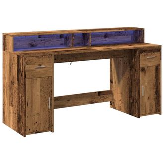 Berkfield Home Soft Desk with LED Lights Old Wood 160x55x91 cm Engineered Wood in Brown | Size: 160 x 55 x 91 cm