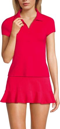 Lands End Short Sleeve Pique Johnny Collar UPF 50 Rash Guard in Coral Rose at Nordstrom, Size X-Large