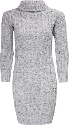 Janisramone Womens Ladies New Cowl Polo Neck Chunky Cable Knit Jumper Pullover Bodycon Mini Dress Tunic Top Grey
