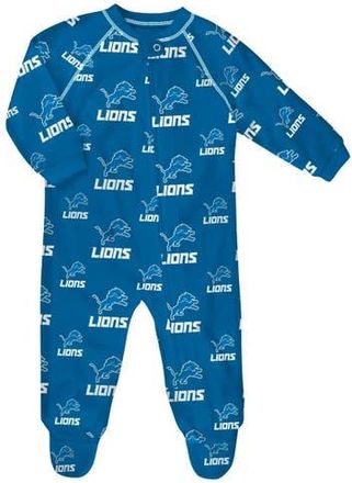 Outerstuff Newborn & Infant Blue Detroit Lions Allover Print Raglan Full-Zip Sleeper at Nordstrom, Size 6-9M