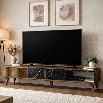 Dmora Mueble Para Tv Gordon, Un Estante, Un Compartimento, Una Puerta, 180x35x40h Cm Marr&oacute;n Nogal