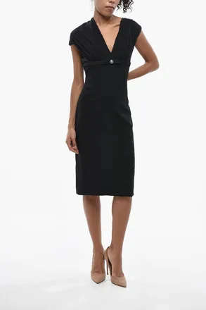 Versace Fitted Solid-Color Dress with Iconic Detail Versace