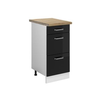 Vicco Mueble Bajo De Cocina R-line, Negro Brillo Intenso, 40 Cm Con Cajones, Et Roble, Vicco