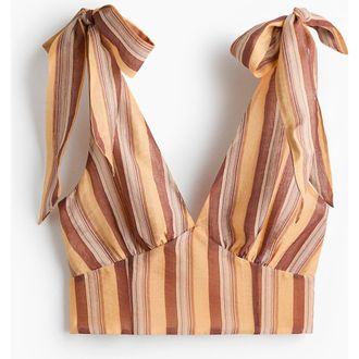 H&M Cropped Tie-strap Top in Beige/striped at Nordstrom, Size X-Small