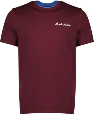 Moncler T-shirt met geborduurd logo - Heren - T-shirts - Rood - L - Katoen - Tops