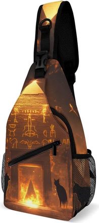 Generic Black Cats Pyramids Unisex Shoulder Bags Casual Crossbody Chest Bag Sling Backpack for Hiking Cycling Travel