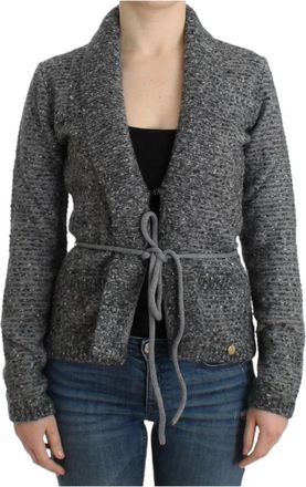 Roberto Cavalli Elegante Grijze Wollen Mix Cardigan - Dames - Vesten - Grijs - L - Wol - Truien & Vesten