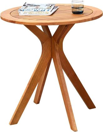 Costway Mesa Auxiliar De Madera Para Patio, Mesa De Jard&iacute;n Redonda De 70 Cm Con Base De X, Mesa Auxiliar De Caf&eacute; Para Jard&iacute;n, Patio, Sala De Estar - Costway