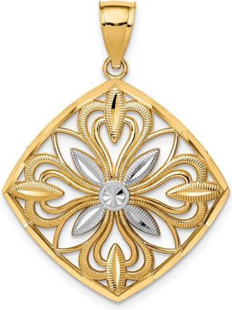 Diamond2Deal 14k Yellow Gold and White Rhodium Diamond-cut Fancy Square Charm Pendant