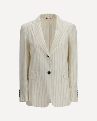 Max Mara Single-Breasted pinstriped linen Blazer Female 40