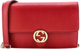 Gucci Red Leather Interlocking Wallet On Chain (Authentic Pre-Loved)