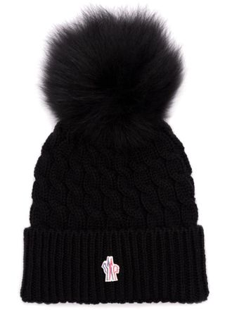 Moncler Black Logo Knitted Beanie Cap