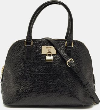 DKNY Dkny Black Pebbled Leather Padlock Dome Satchel