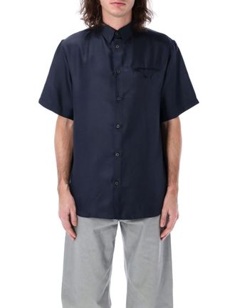 Prada Blue Short Sleeves Silk Shirt