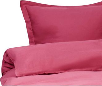 Beliani Duvet Cover and Pillowcase Set Burgundy Sateen Cotton 200 x 200 cm Modern Bedroom PARKROSE